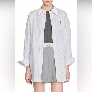 SANDRO Embroidered striped cotton Oxford shirt